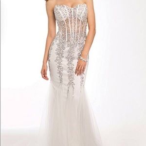 Strapless Jovani 5908 white wedding dress bling